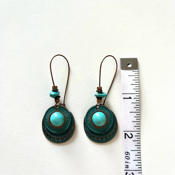 Turquoise Color and Bronze Boho Hippie Earrings - Picture 4 of 6